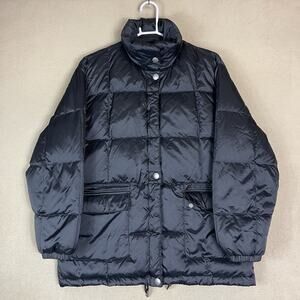 Eddie Bauer Jacket Womens M Black Puffer Quilted Goose Down Full Zip Lined
